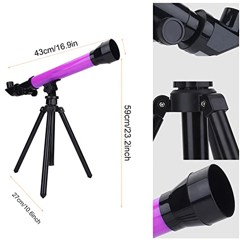 Zyyini Children's HD Telescope for Beginners, with 20X/40X/60X Interchangeable Eyepieces, Foldable Adjustable Tripod Space Astronomical Telescope(Purple)