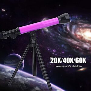 Zyyini Children's HD Telescope for Beginners, with 20X/40X/60X Interchangeable Eyepieces, Foldable Adjustable Tripod Space Astronomical Telescope(Purple)
