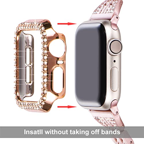 Surace 45mm Case Compatible with Apple Watch 9 8 7 Case, Bling Cover Diamond Bumper Protective Case for Apple Watch Series 9 Series 8 Series 7 45mm, 5 Packs, Rose Gold/Pink/Black/Silver/Clear