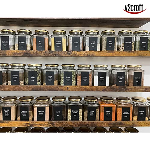 v2croft Spice Jar Labels,140 pcs Minimalist Preprinted Black Sticker White Text, Farmhouse Modern Waterproof Label Organization for Glass Bottles Containers, Herb Seasoning, Kitchen Pantry