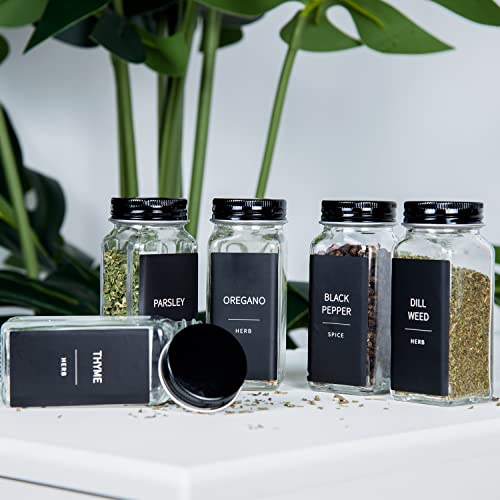 v2croft Spice Jar Labels,140 pcs Minimalist Preprinted Black Sticker White Text, Farmhouse Modern Waterproof Label Organization for Glass Bottles Containers, Herb Seasoning, Kitchen Pantry