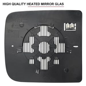 Driver Left Side Tow Mirror Glass Replacement for 2009-2020 Dodge Ram 1500 2500 3500 4500 5500 Towing Mirrors - Side View Heated Convex Mirror Glass with Rear Holder, Replace 68067727AA