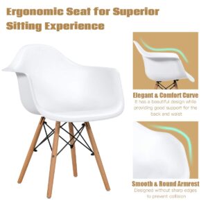 Safstar Mid Century Modern Dinning Chair Set of 2, 2 Pieces DSW Side Chair w/Beech Wood Legs & Curved Seat Supports, Accent Plastic Shell Chair Set for Kitchen, Dining, Bedroom, Living Room (2, White)