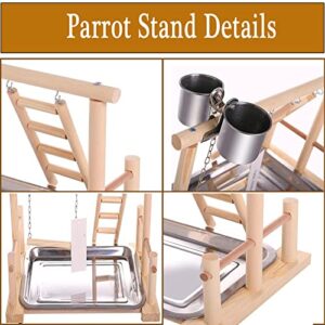 RoseFlower Parrot Playstand Bird Playground Wood Perch Gym Playpen with Feeder Cup Ladder Swing Tray - Play Stand Exercise Toys Cage Accessories Playgym for Pet Cockatiel Parakeets Budgie #2