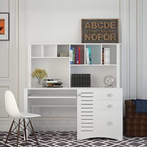 holaki computer desk with drawers & bookshelf for small space,wood executive desk teens student desk writing laptop home office desk with keyboard tray,computer desk with hutch antiqued white finish