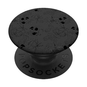 skull and hibiscus rose on gray pattern halloween flower popsockets standard popgrip