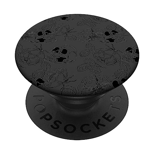 Skull and Hibiscus Rose On Gray Pattern Halloween Flower PopSockets Standard PopGrip