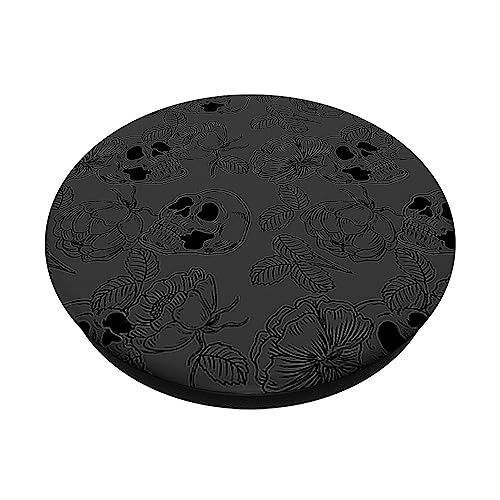 Skull and Hibiscus Rose On Gray Pattern Halloween Flower PopSockets Standard PopGrip