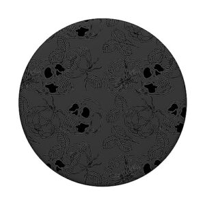 Skull and Hibiscus Rose On Gray Pattern Halloween Flower PopSockets Standard PopGrip