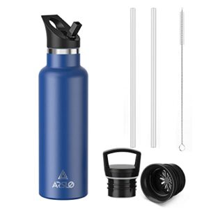 arslo stainless steel water bottles insulated, double wall sport bottle with lid and straw, sweat-proof bpa free to keep cold 24 hours, hot 12 hours, double walled, thermo mug