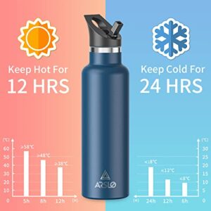 Arslo Stainless Steel Water Bottles Insulated, Double Wall Sport Bottle With Lid And Straw, Sweat-proof BPA Free to Keep Cold 24 Hours, Hot 12 Hours, Double Walled, Thermo Mug