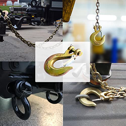 3/8" Clevis Slip Hook, 4 Pack Forged G70 Steel Clevis Hook with Safety Latch for Deck Hauler Receiver Hitches Trailer Wiring, Chain Hooks Solid Clevis Grab Hooks for Trailer(18,000lbs Capacity)