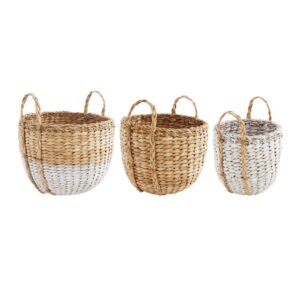 mud pie seagrass basket set, white, 13 1/2" x 13" dia