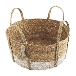 mud pie hyacinth round handle basket, brown, 10" x 20" dia