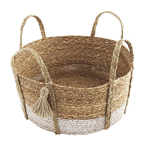 Mud Pie Hyacinth Round Handle Basket, Brown, 10" x 20" dia