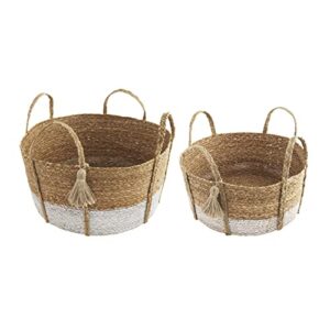 Mud Pie Hyacinth Round Handle Basket, Brown, 10" x 20" dia