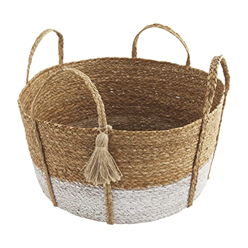 Mud Pie Hyacinth Round Handle Basket, Brown, 10" x 20" dia