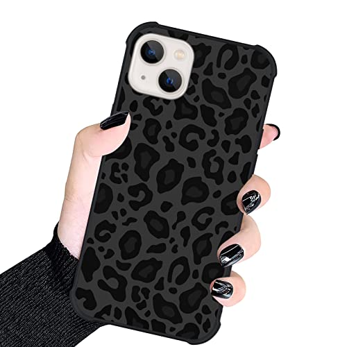KANGHAR Case Compatible with iPhone 13,Black Leopard Design,Tire Texture Non-Slip +Shockproof Rugged TPU Protective Case for iPhone 13 6.1 Inch (2021) Leopard Pattern