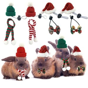 vehomy small animal christmas costume - 8pcs christmas rabbit woolen hats xmas guinea pig santa claus hat bunny bowties and scarfs for hamster chinchilla hedgehog and other similar small pet