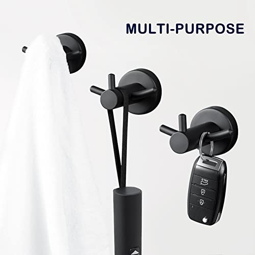 JAAWAN Pack of 2 Matte Black Wall Mounted Towel Hooks for Bathroom Shower Kitchen Cabinet Closet Door, SUS304 Stainless Steel Double Bath Robe Hook