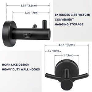 JAAWAN Pack of 2 Matte Black Wall Mounted Towel Hooks for Bathroom Shower Kitchen Cabinet Closet Door, SUS304 Stainless Steel Double Bath Robe Hook