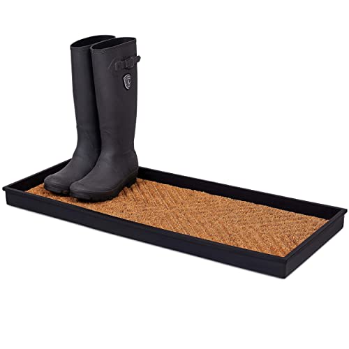 BIRDROCK Brands - Rubber Boot & Shoe Tray | Coir Insert | 34" x 14" | Waterproof Shoe Tray for entryway | Embossed Pattern