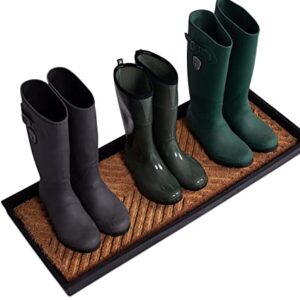 BIRDROCK Brands - Rubber Boot & Shoe Tray | Coir Insert | 34" x 14" | Waterproof Shoe Tray for entryway | Embossed Pattern