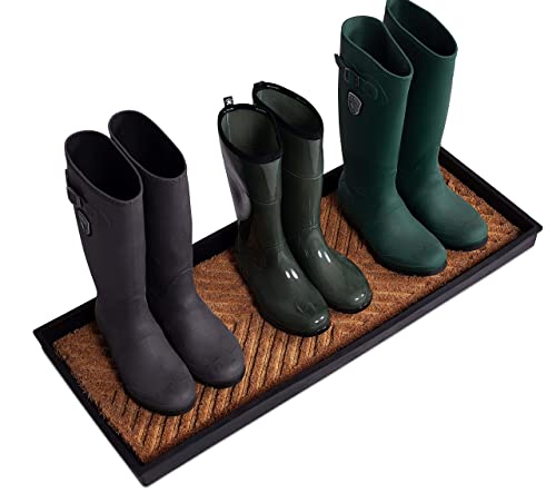 BIRDROCK Brands - Rubber Boot & Shoe Tray | Coir Insert | 34" x 14" | Waterproof Shoe Tray for entryway | Embossed Pattern