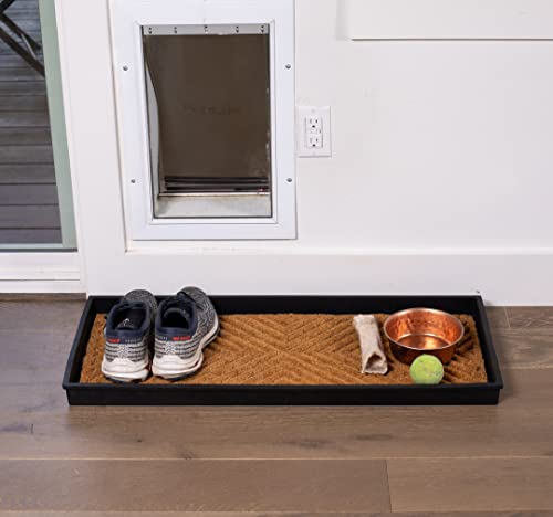 BIRDROCK Brands - Rubber Boot & Shoe Tray | Coir Insert | 34" x 14" | Waterproof Shoe Tray for entryway | Embossed Pattern