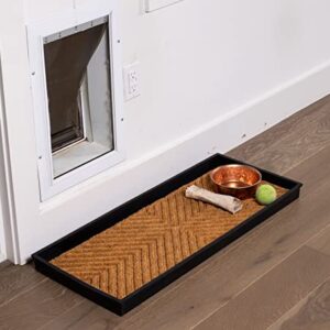 BIRDROCK Brands - Rubber Boot & Shoe Tray | Coir Insert | 34" x 14" | Waterproof Shoe Tray for entryway | Embossed Pattern