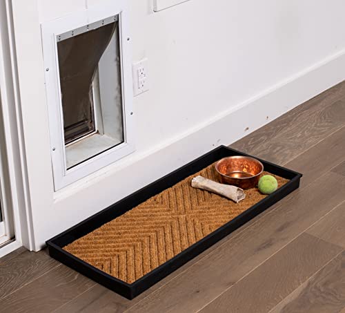 BIRDROCK Brands - Rubber Boot & Shoe Tray | Coir Insert | 34" x 14" | Waterproof Shoe Tray for entryway | Embossed Pattern