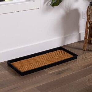 BIRDROCK Brands - Rubber Boot & Shoe Tray | Coir Insert | 34" x 14" | Waterproof Shoe Tray for entryway | Embossed Pattern