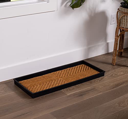 BIRDROCK Brands - Rubber Boot & Shoe Tray | Coir Insert | 34" x 14" | Waterproof Shoe Tray for entryway | Embossed Pattern