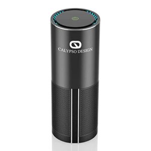 calypso design portable car air purifier: 3x filtration - h13 hepa + pre-filter, new model, usb charging for car, home, office, hotel, airplane, smoke, & eliminates odors.