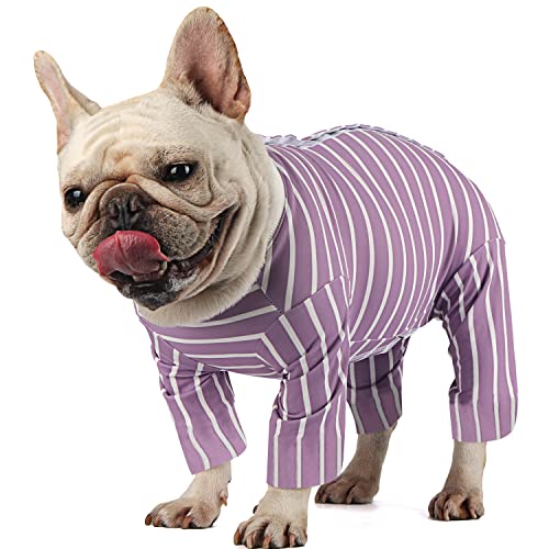 Etdane Small Dog Onesies Surgical Recovery Suit Long Shirt Pet Cold Weater Vest for Home Outdoor (X-Small, Purple Stripe-1)