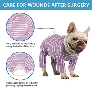 Etdane Small Dog Onesies Surgical Recovery Suit Long Shirt Pet Cold Weater Vest for Home Outdoor (X-Small, Purple Stripe-1)