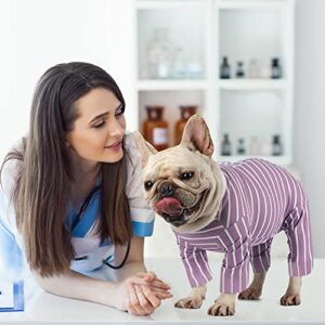 Etdane Small Dog Onesies Surgical Recovery Suit Long Shirt Pet Cold Weater Vest for Home Outdoor (X-Small, Purple Stripe-1)