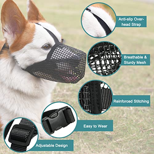 Dog Muzzle, Soft Mesh Covered Muzzles for Small Medium Large Dogs, Poisoned Bait Protection Muzzle with Adjustable Straps, Prevent Biting Chewing and Licking