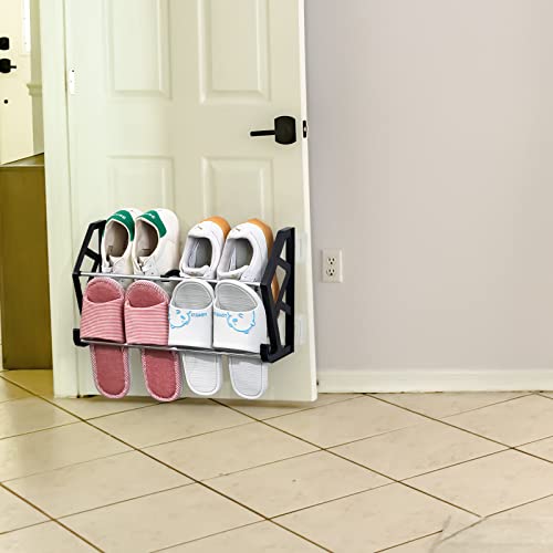 2Pcs Door Shoe Rack, Shoe Rack Organizer Over The Door or On The Wall Hanging Shoe Rack with Hooks for Closet, Entryway, Kitchen (Black)