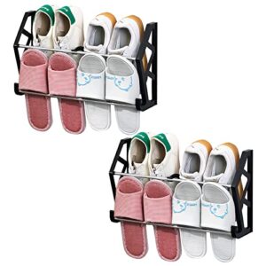 2pcs door shoe rack, shoe rack organizer over the door or on the wall hanging shoe rack with hooks for closet, entryway, kitchen (black)