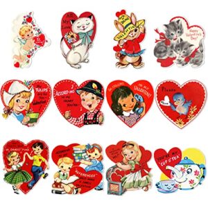 k1tpde 12pcs vintage valentines day cutouts, retro valentine cut-outs cardboard, large size valentines theme cutouts, love holiday party decorations, hearts cutout decor, couple wedding party supplies
