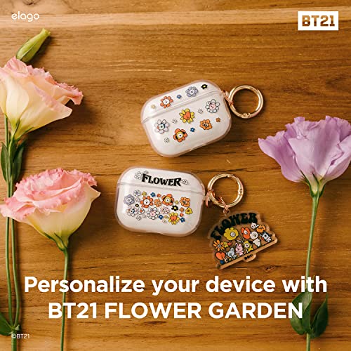 elago l BT21 Flower Clear Case Compatible with Apple AirPods Pro, Durable TPU Material, Reduced Yellowing, Clear Protection, Supports Wireless Charging [Official Merchandise] (Flower Garden)