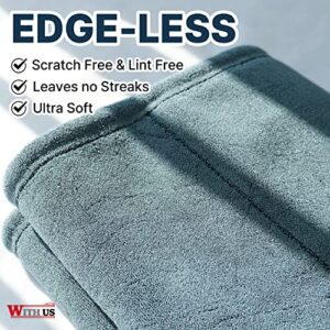 WITHUS LuxWipe Korean Microfiber Towels for Cars - Large Size for Cleaning, Drying & Car Care, Premium Cloth Featuring Lint-Free Edge-Less to Prevent Scratching 20 x 28