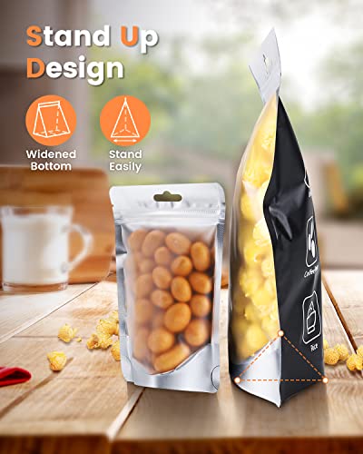 Resealable Bags, Mylar Bags Smell Proof Bags with Clear Window,Packaging Bags for Storage Coffee Beans, Cookie, Lipstick, Candy，White