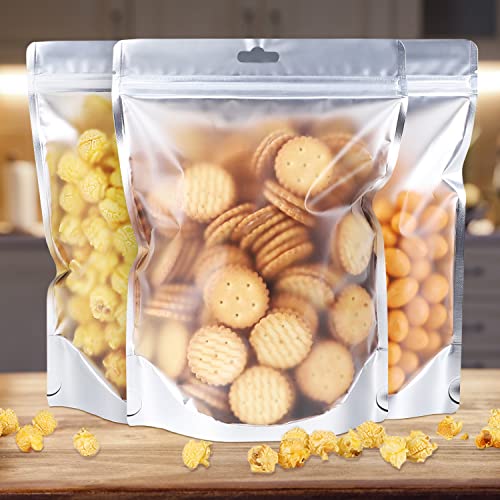 Resealable Bags, Mylar Bags Smell Proof Bags with Clear Window,Packaging Bags for Storage Coffee Beans, Cookie, Lipstick, Candy，White