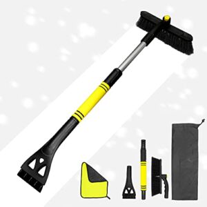 yixin ice scraper with snow brush for car windshield, ergonomic foam handle and detachable snow removal tool, suitable for truck suv windows (yellow)