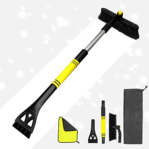 Yixin Ice Scraper with Snow Brush for Car Windshield, Ergonomic Foam Handle and Detachable Snow Removal Tool, Suitable for Truck SUV Windows (Yellow)