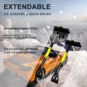 Yixin Ice Scraper with Snow Brush for Car Windshield, Ergonomic Foam Handle and Detachable Snow Removal Tool, Suitable for Truck SUV Windows (Yellow)