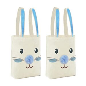 atfunshop 2 pcs easter canvas tote bag for kids reusable large easter bunny bags baskets for easter egg hunt baby shower birthday party supplies (blue)