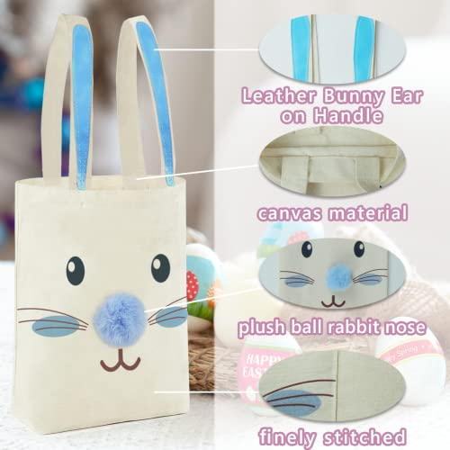 ATFUNSHOP 2 Pcs Easter Canvas Tote Bag for Kids Reusable Large Easter Bunny Bags Baskets for Easter Egg Hunt Baby Shower Birthday Party Supplies (Blue)